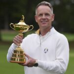 El capitán europeo de la Ryder Cup, Luke Donald, busca consejos de su amigo Michael Jordan – imagen editorial de golf